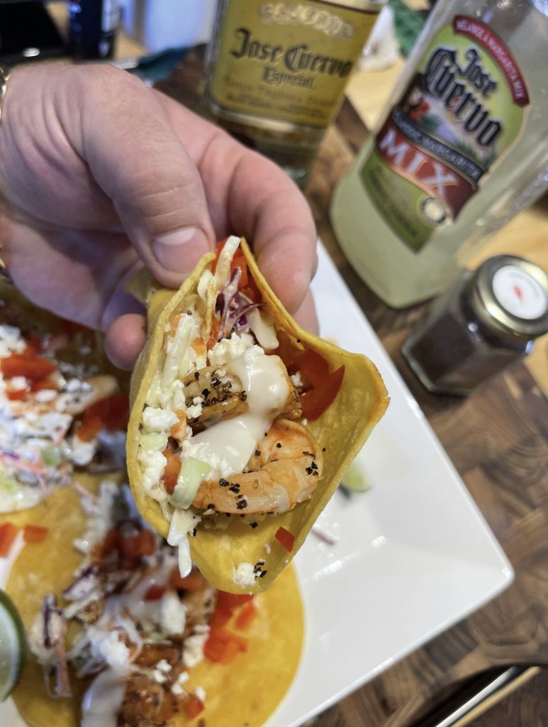 MelaRita Tequila Shrimp Tacos Recipe By Darkside of the Grill